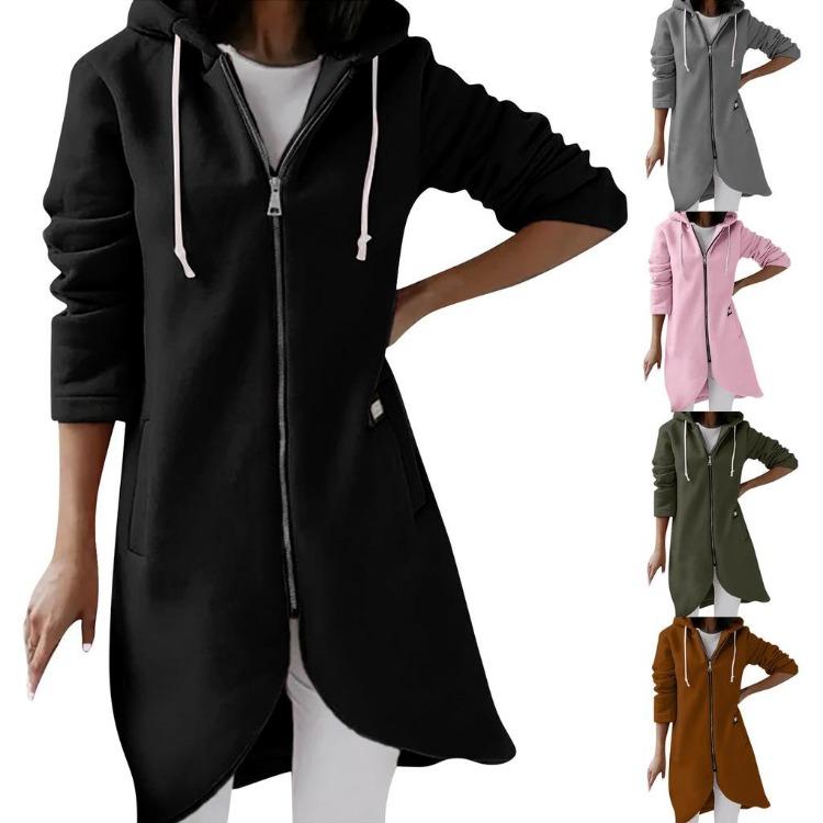 Padded Women Casual Sweatshirt Coat Loose Zipper Long Sleeve Hooded