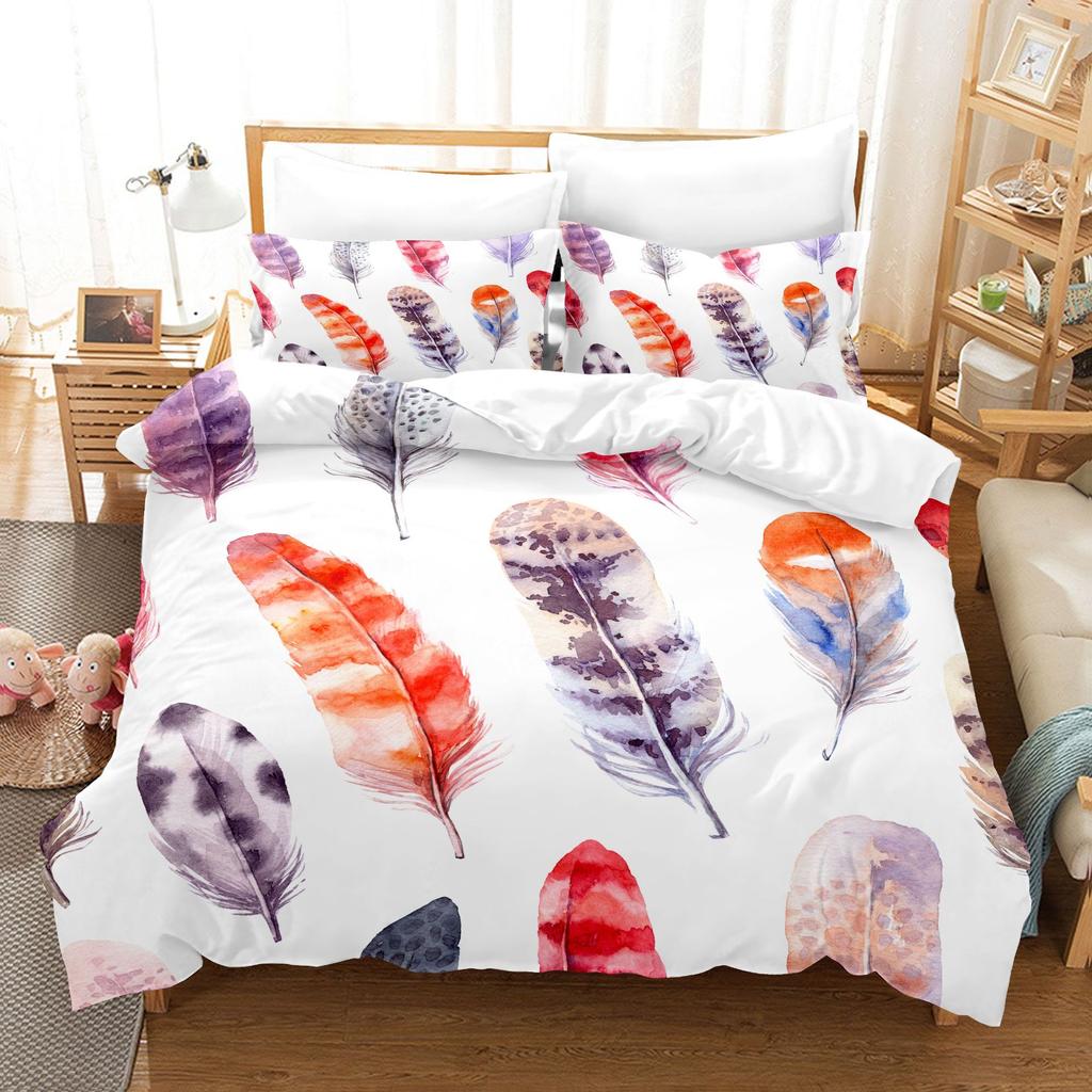Home Bedding Set Feather Pattern Quilt Cover and Pillow Cover Bedding Set AU/EU/US Full Size Bedding Set
