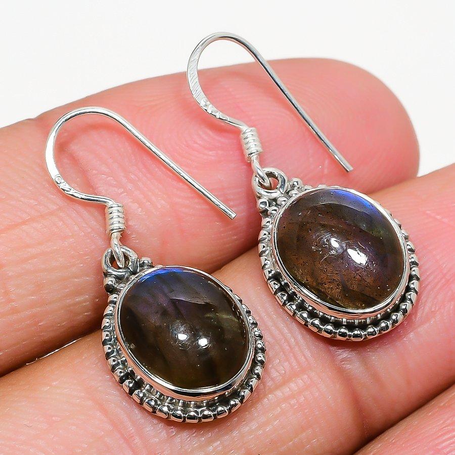 Natural Labradorite Gemstone 925 Solid Sterling Silver Gift Earring 1.25" n3Q69