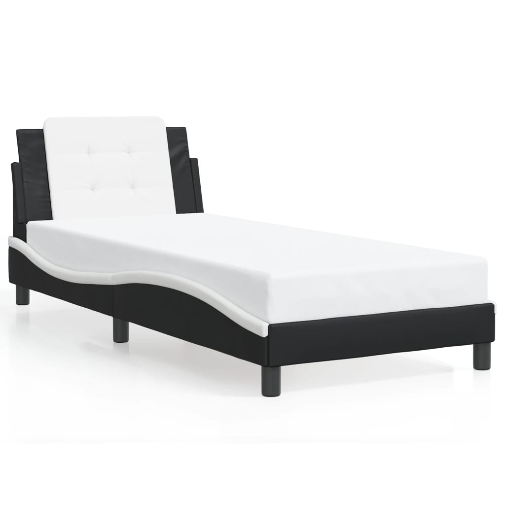 Vidaxl Rama Łóżka Z Led, Czarno-Biała, 90X190 Cm, Sztuczna Skóra