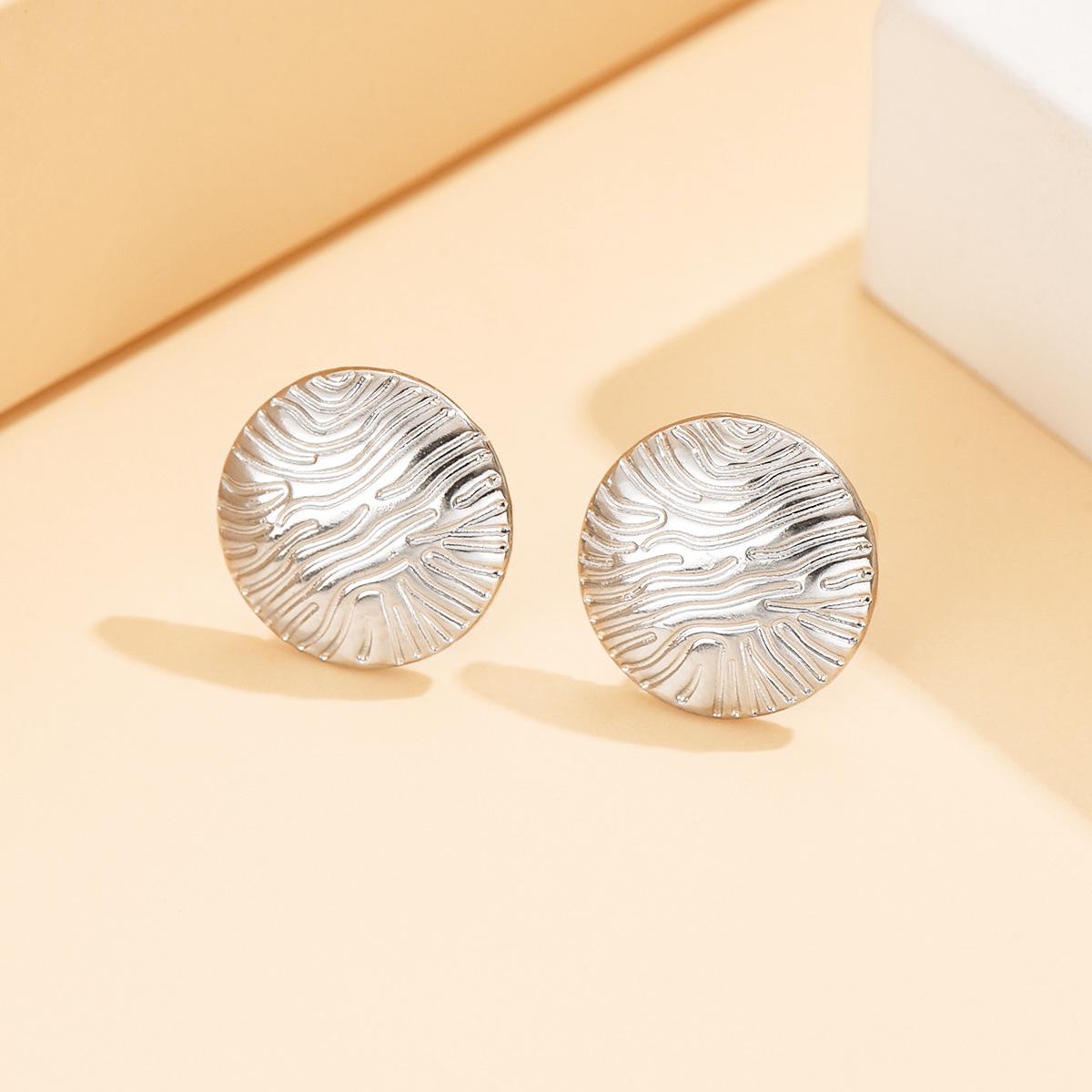 Retro Irregular Texture Geometric Stainless Steel Stud Earrings - Small Round Ear Jewelry