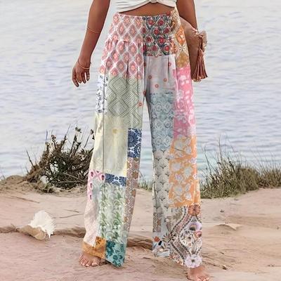 Kadın Geniş Paça Pantolon Baskılı Dört Mevsim Rahat Geniş Paça Pantolon Düz Paça Pantolon