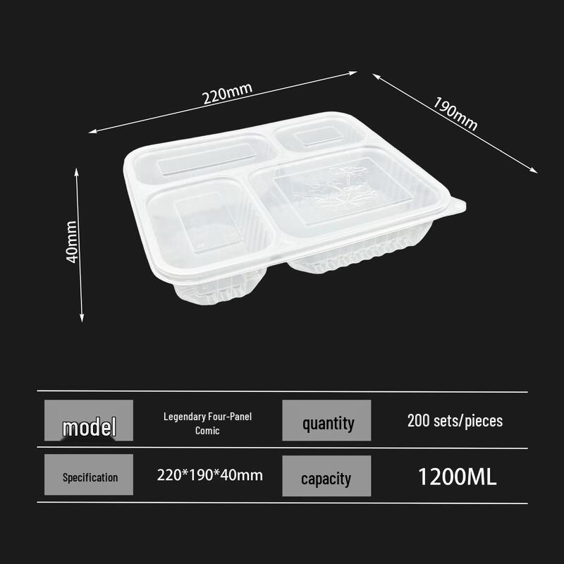 Jin Shen Yuan Disposable 4-Compartment Transparent Takeout Boxes