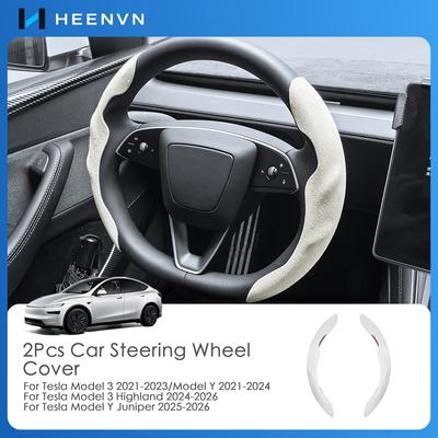 Heenvn For Tesla Model Y Juniper Model 3 Highland 2026+ Car Steering Wheel Cover All Season Universal Suede Steering Wheel Cover