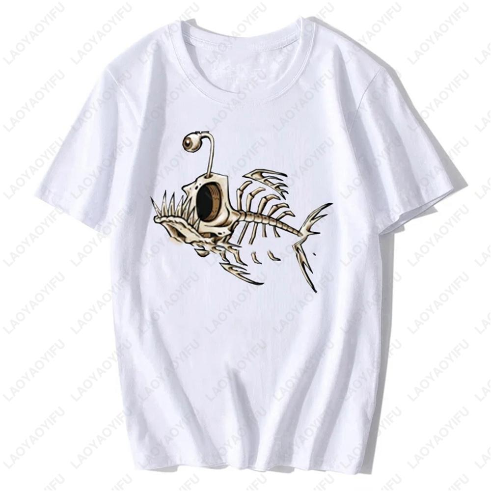 Gothic Bonefish Skull TShirt Womens Cotton Vintage Streetwear Dark Humor Fishing Enthusiast Gift Soft Vintage Graphic Tee
