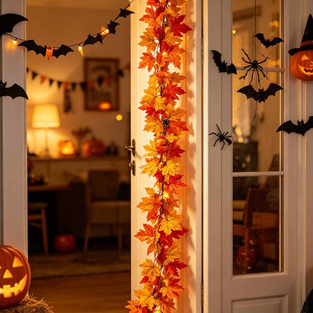 Inch Halloween Garland Decor with Artificial Pumpkin and Maple Leaves - for Mantel Cabinet