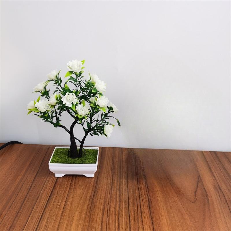 Искусственный бонсай из роз, искусственный цветок, пластиковое растение в горшке - Настольное украшение для дома, современный декор для стола белый