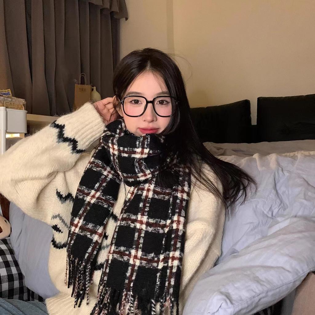 Plaid scarf women's winter high-end sense autumn and winter Korean version of the new imitation cashmere shawl thickened warm knitted scarf men