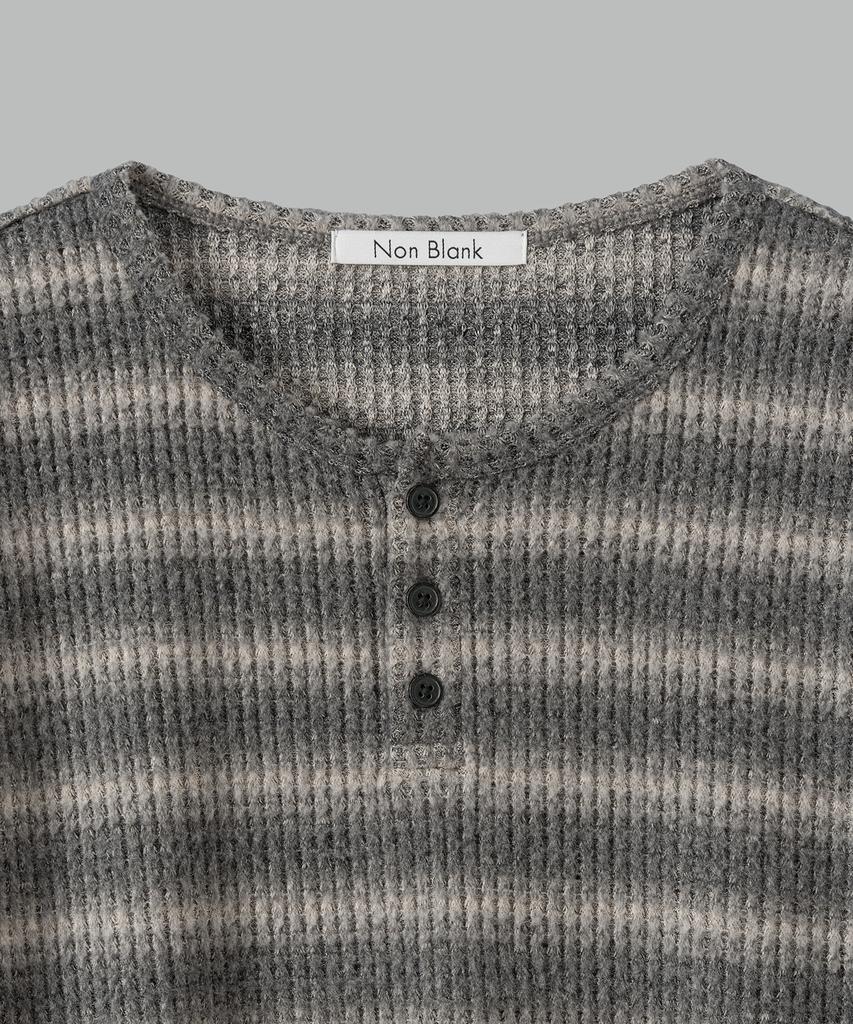 NONBLANK Waffle Henley Neck Ls T-Shirt_Grey Stripe