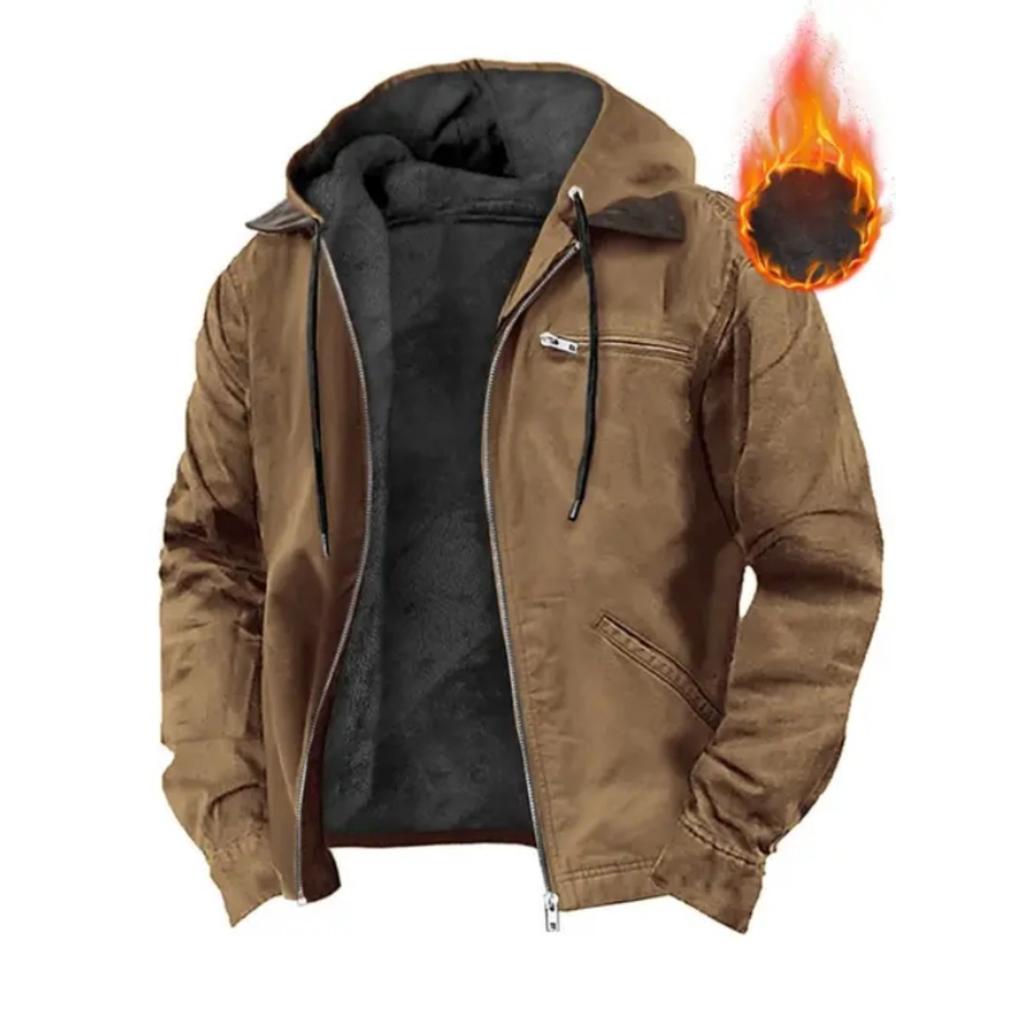 Solid Color Hooded Cotton Jacket for Casual Men's Wear with Velvet Zipper Pocket Jacket