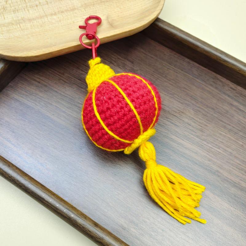 Handmade Chinese New Year Red Lantern Wool Crochet Keychain Ornament Gift.