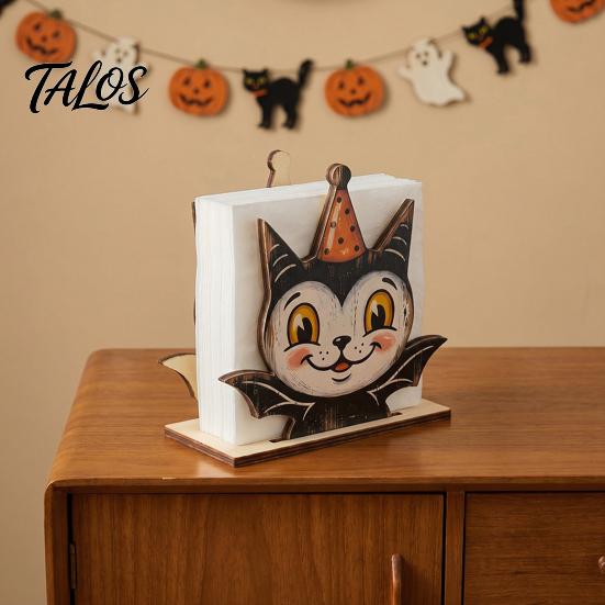 Wooden Tissue Dispenser Halloween Napkin Holder, Ghost Mummy Pumpkin Gothic Kitchen Roll Holder Rustic Tabletop for Farmhouse Dining Table Decor