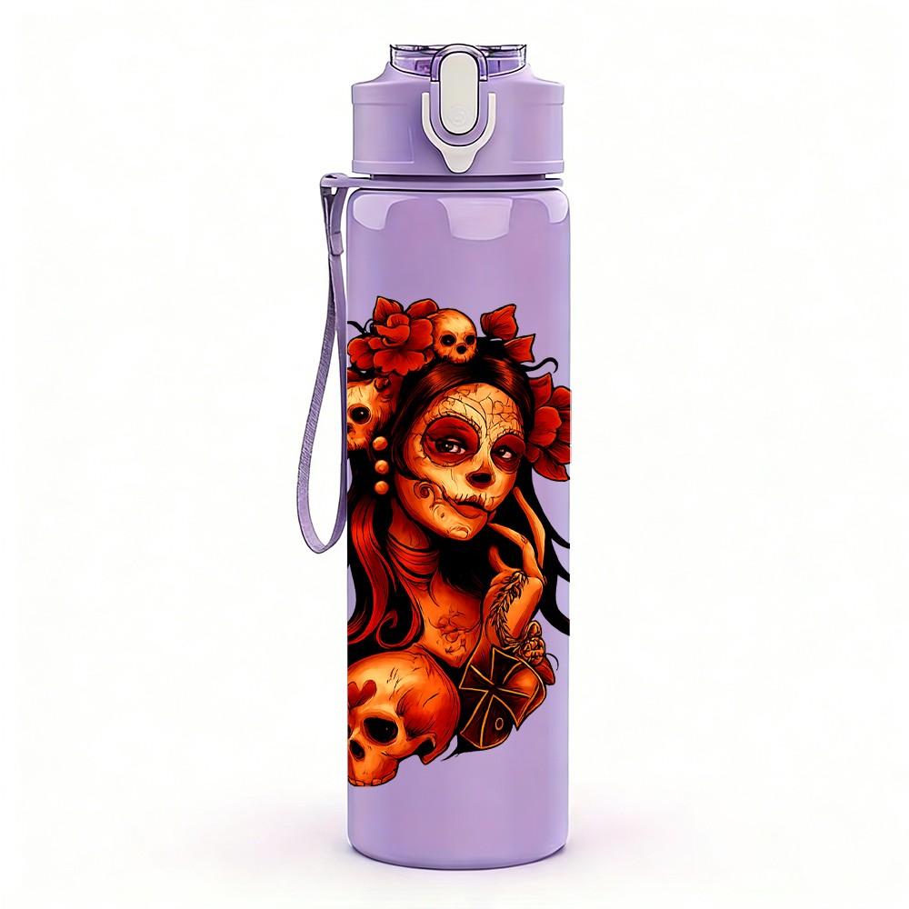 1PC Woman Head Color Art Portrait Print 750ml Color Plastic Sports Water Bottle Leakproof Flip Straw Lid Suitable for Sports Office Home Use