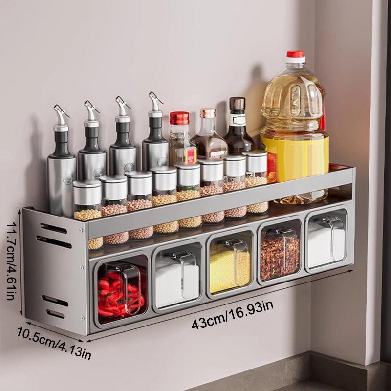 Stainless Steel Kitchen Spice Rack Wall-Mounted Multi-Functional Spice Rack Box Jar Kitchen Storage Home Organizador