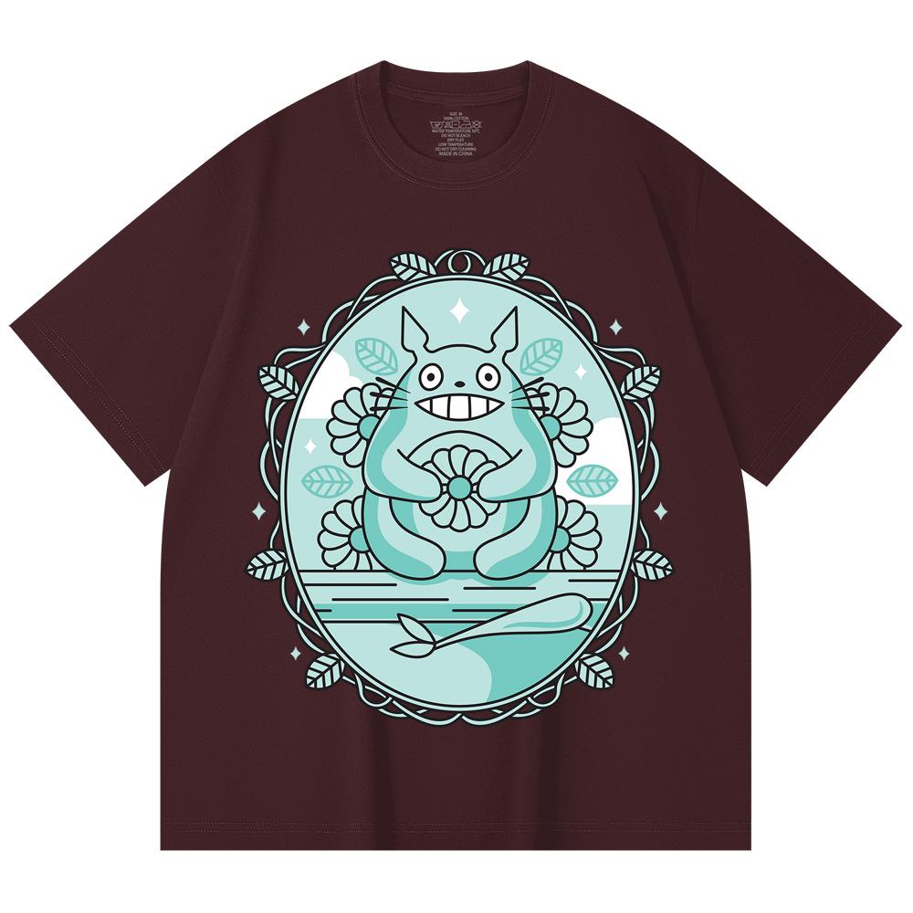

230 Gsm 100% Cotton Ghibli V6 Totoro Print Unisex Heavy Cotton T Shirt 2XL вина червоного кольору