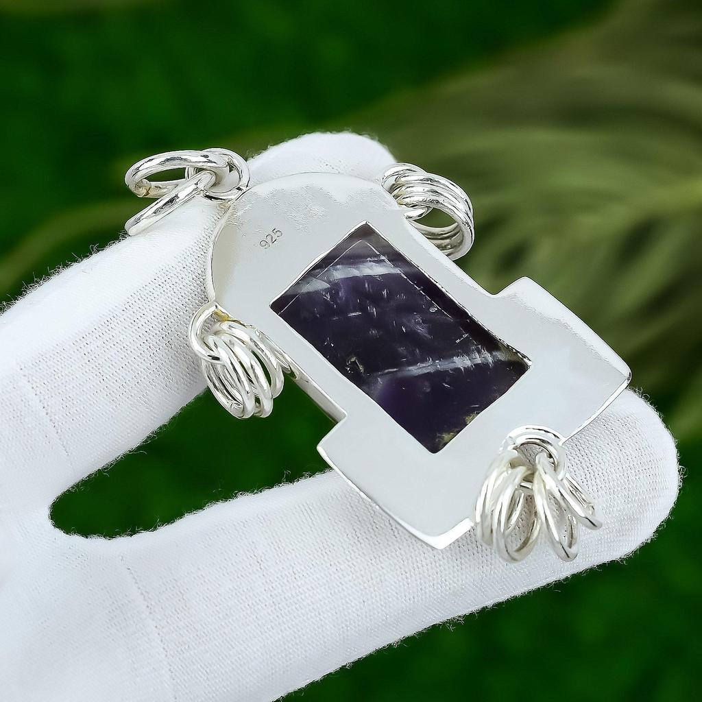925 Sterling Silver Chevron Amethyst Gemstone Bezel Handmade Wedding New Pendant