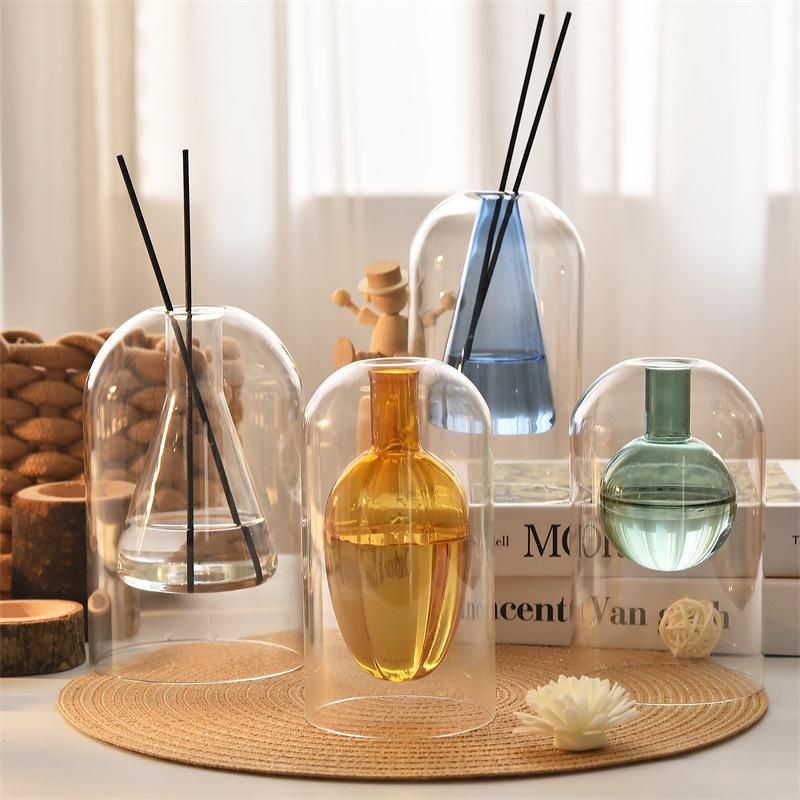 Double-Layer Irregular Glass Aroma Diffuser with Rattan Sticks
