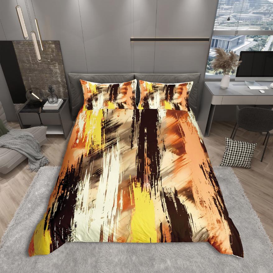Comforter Homewish Modern Abstract Art Pink Orange Stripes Geometric Bedding Set Oil Printing Reversible Decor