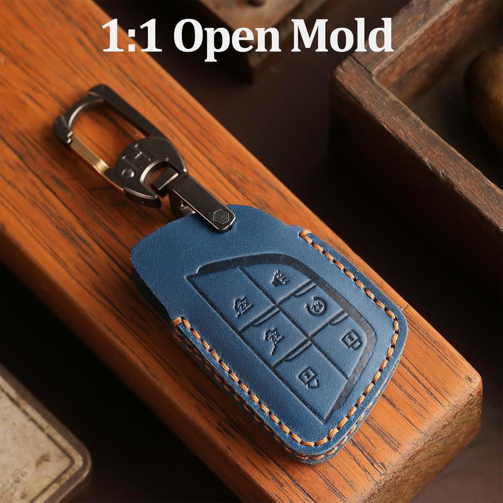 Leather Key Fob Cover, Compatible with -2025 2026 GMC Yukon Denali Sierra, For Chevy Silverado Suburban Tahoe Buick etc, Retro Style Design Key