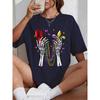Happy Carnivals Creative Skull Hand Print Women T Shirts Summer O-Neck T-Shirt Soft Cotton Sportswear Oversized Clothes