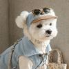 Korean Style Dog Sun Hat with Sunglasses Adjustable Puppy Baseball Cap  Beach Activities