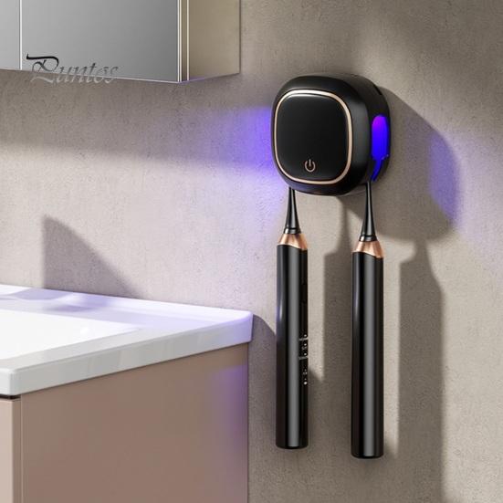 UV-C Toothbrush Cleaner UV Sanitizer Case Storage Holder Rechargeable Easy Lithium-ion Battery to Install Wall-Mounted with Light Oral Health