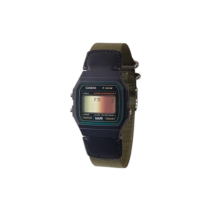 Casio Customized Watch Modified Series Classic Retro Small Square Watch Fashion Trend Life Waterproof Quartz Nylon Strap Same F-91W-3