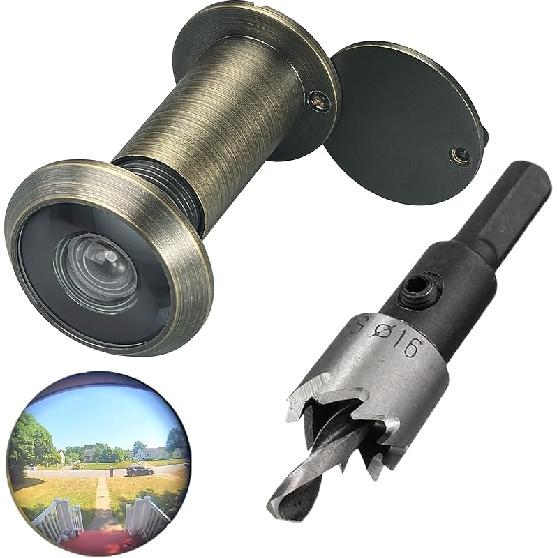 TOGU 220-Grad-Spionloch aus massivem Messing für Türen mit 16-mm-Bohrer, 0,63 Zoll Türspionloch mit Sichtschutz, Kompatibel mit Türstärken von 1-3/8" bis