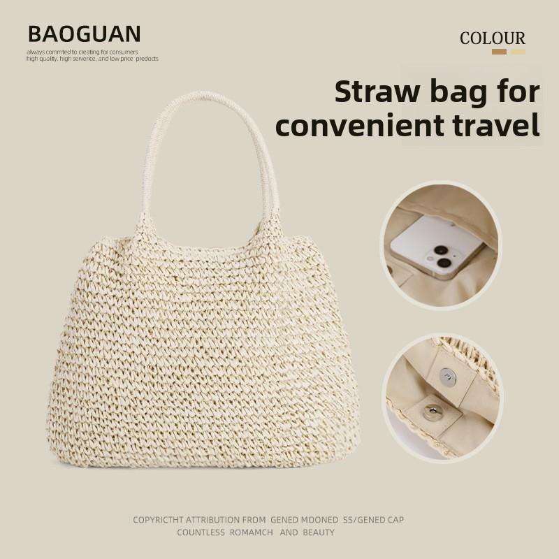 Woven Paper Grass Crossbody Bag With Magnetic Closure For Leisure Outings