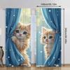 2 Pcs Cute Cat Print Curtains  Suitable for Bedroom  Living Room Kitchen Decoration  Home Decoration  Window Decoration