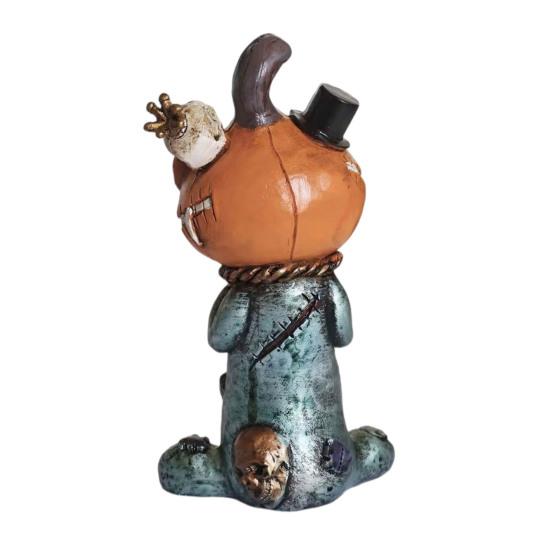 Halloween Pumpkin Doll Statue Horror Resin Pumpkin Skull Figurine for Home Office Table Shelf Mantel Decor