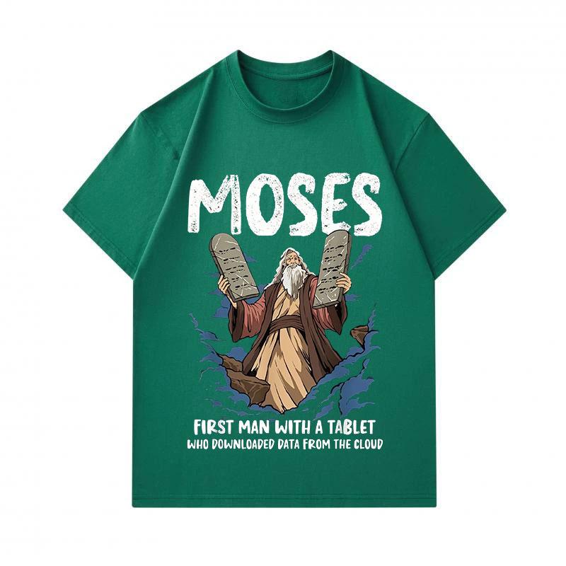 Mens 100% Cotton Crew Neck Short Sleeve Tshirt Funny Moses First Man With A Tablet Graphic Casual Religious Humor Tees For Daily Wear