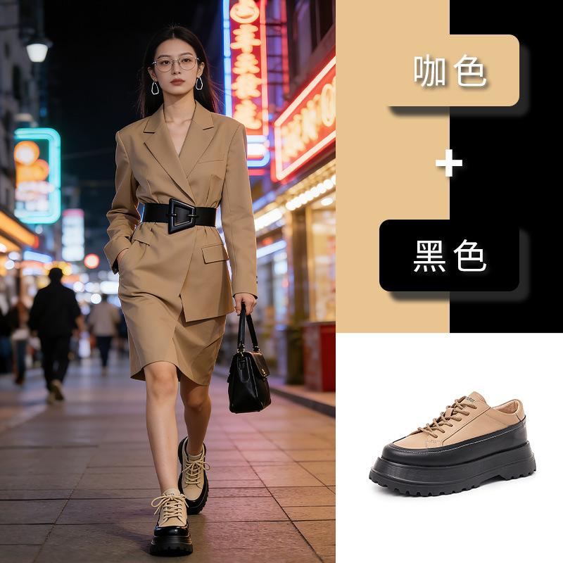 Foam sole leather women's shoes spring new women's casual muffin shoes platform sole single shoes women's fashion small leather shoes