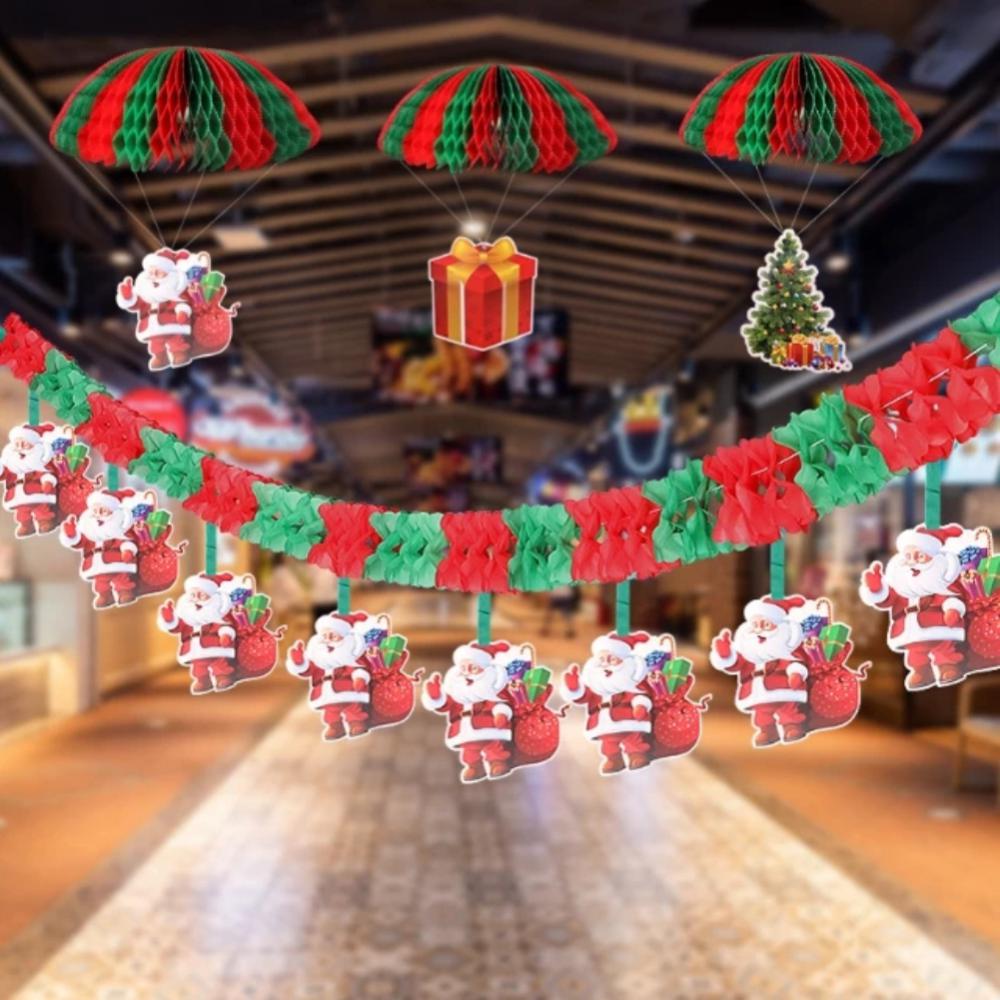 Holiday Party Christmas Banner Decoration Honeycomb Paper Pull Flower Pendant Santa Ceiling Arrangement Decoration Banner