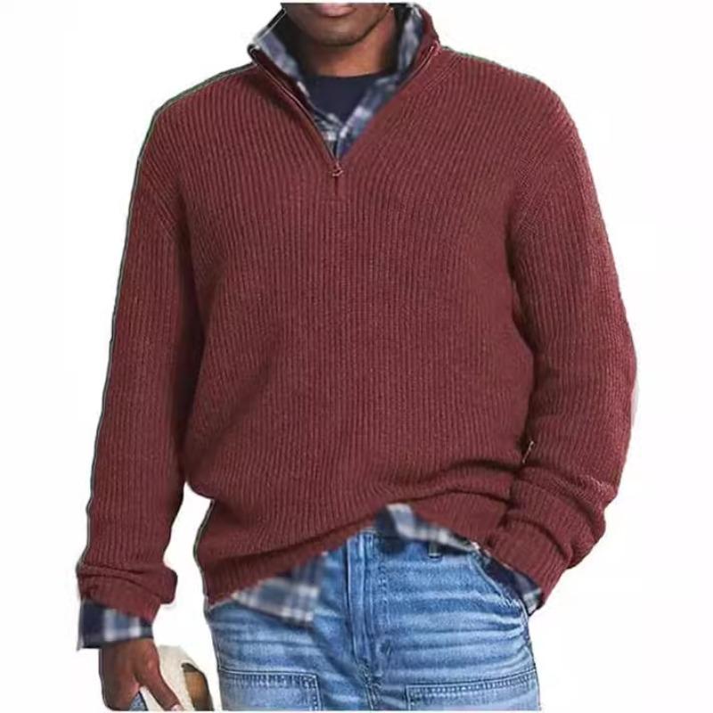 

Men’s Zip Stand Collar Casual Knit Sweater S серый