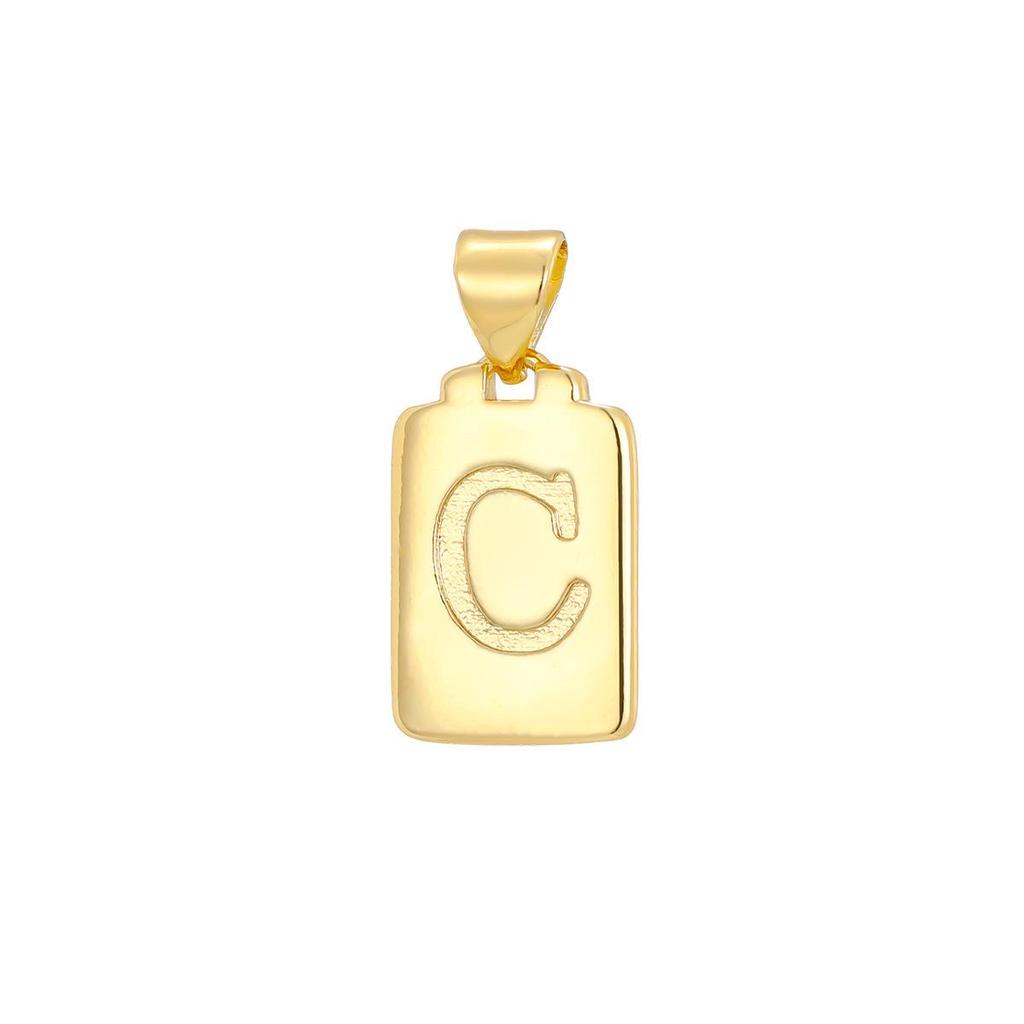 European & American Gold Brick Square Pendant Necklace: 26 Alphabet Letters, Clavicle Chain, Luxurious & Unique Design.
