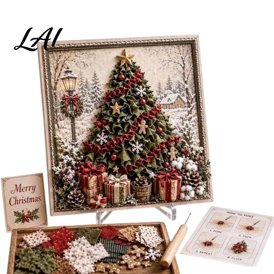 Handmade Poke Art Kit 3D Christmas Fabric Kit DIY Punch Needle Embroidery Set Painting Set Holiday No-Sew Crafts Projects for Adults and Beginner