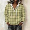 Women's Long Sleeve Drawstring Hoodie with Striped Plaid Print Pullover Sweatshirt