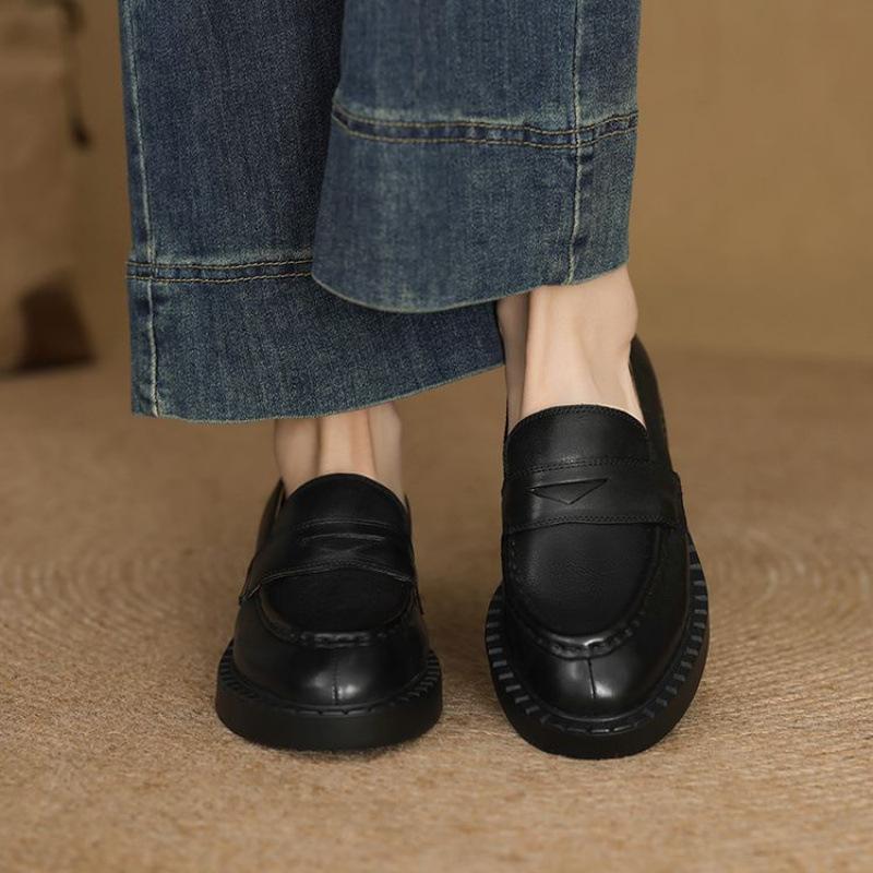 New foot cover one pedal four seasons leather shoes comfortable fashion single shoes women's round head thick sole non-slip beef tendon sole large s
