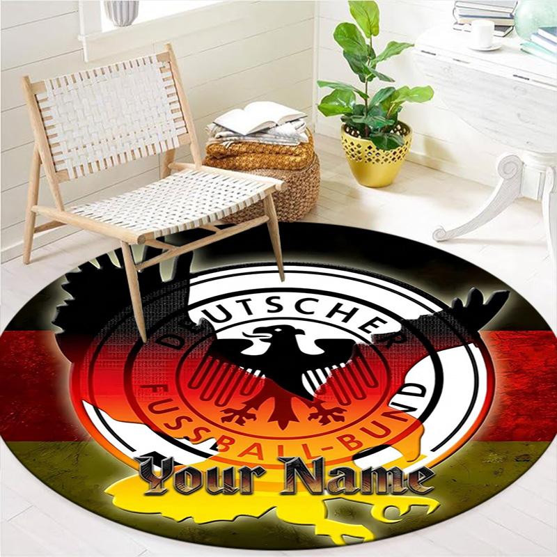 German Football Crest Custom Name Round Area Rug Carpet Rug For Living Room Bedroom Sofa Playroom Decor Nonslip Floor Mat