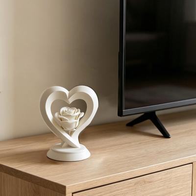 Rose Heart Figurine, 3D Printed Heart Sculpture, Romantic Decorative Ornament for Table, Shelf Centerpiece