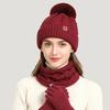 3Pcs/Set Plush Knitted Hat Touchscreen Scarf Gloves Set Fashion Beanies Hat Outdoor