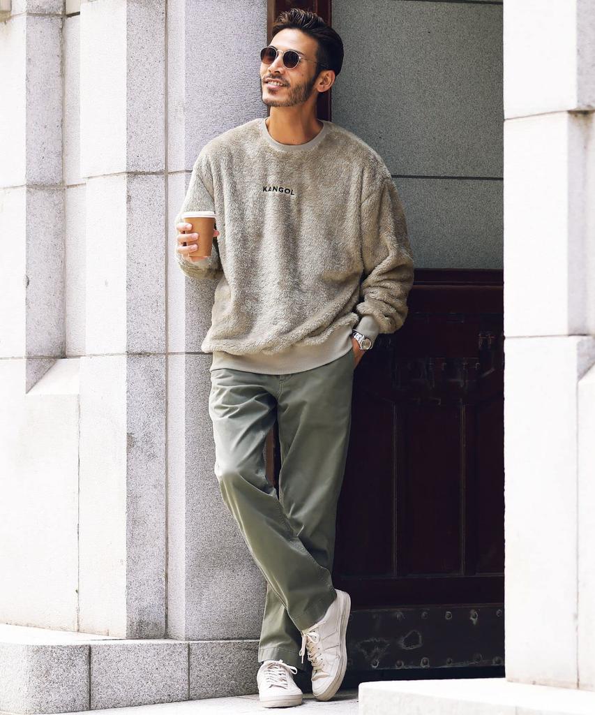 Kangol Boa Crew Neck Sweatshirt with Embroidered Size Greige Logo, Fluffy, Warm, Stylish, Outdoor, Fall/Winter, L, A,