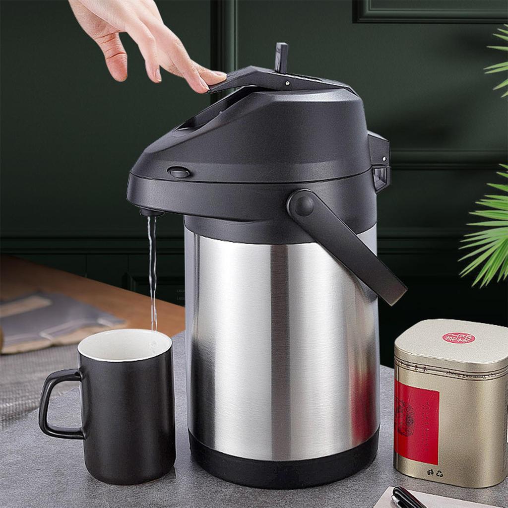Stainless Steel Thermal Air Pot, Vacuum Insulated Hot Water Dispenser with Safety Lock, 360° Rotatable Base, Portable Carrying Handle for Home Office
