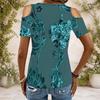 Women Plus Size Keyhole Ring Neck Cold Shoulder Geometric Printed Short Sleeve Top