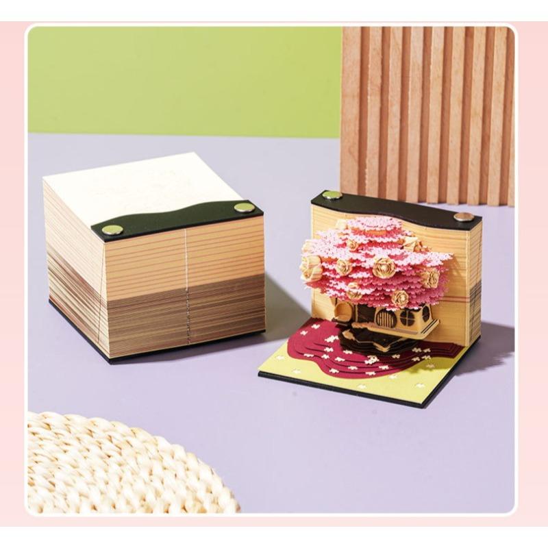 3D Rosenbaumhaus Papier Skulptur Schreibtischkalender - Künstlerischer Abreißblock, Elegantes Relief-Briefpapier & Kreatives Bürogeschenk
