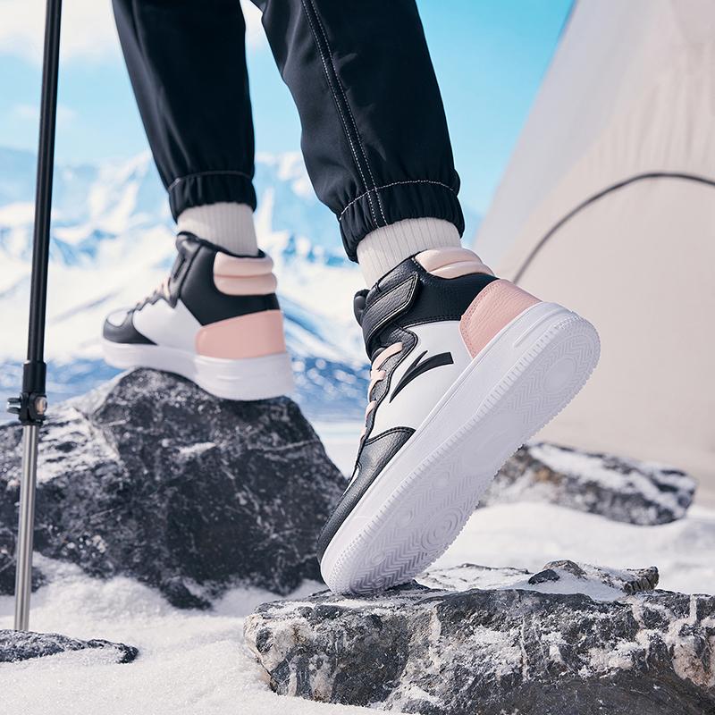 Anta Kids Comfortable Lightweight Shock Absorbing Warm High Top Casual Shoes Kids Casual Shoes Black White Pink A322246932-7