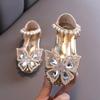 Summer Girls Rhinestone Bow Fashion Sandals Children Glitter Pearl Flat Princess Shoes Cute Kids Breathable Beach Sandals I06196