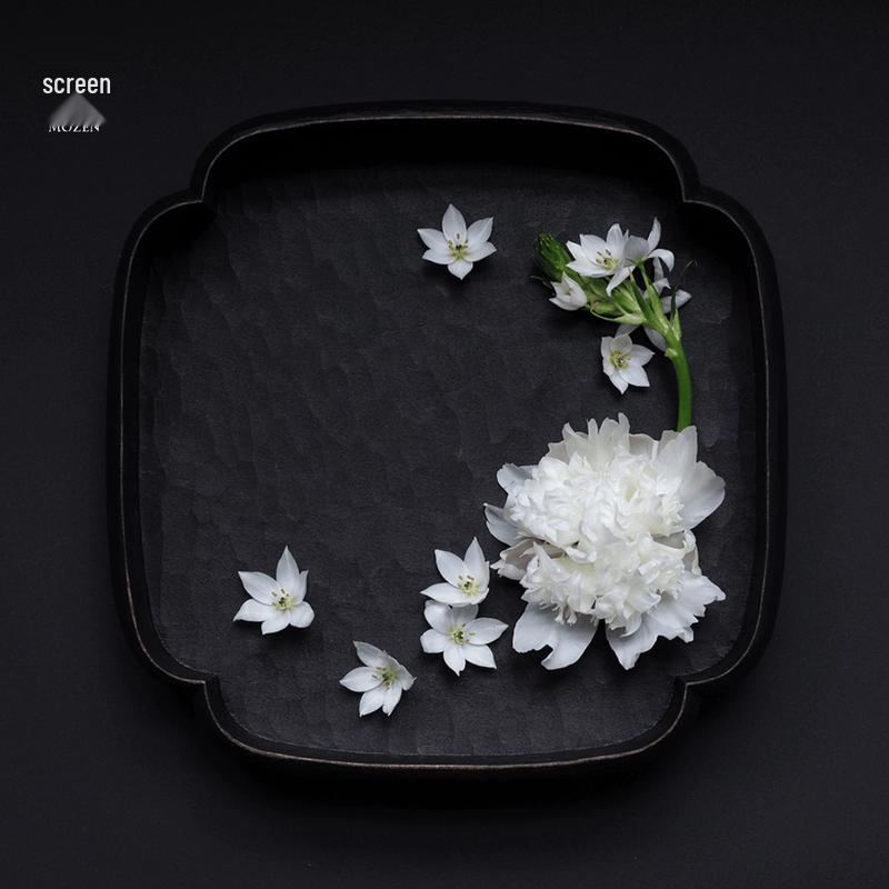 Mo Zheng Black Cherry Wood Lace Edge Square Tea Tray