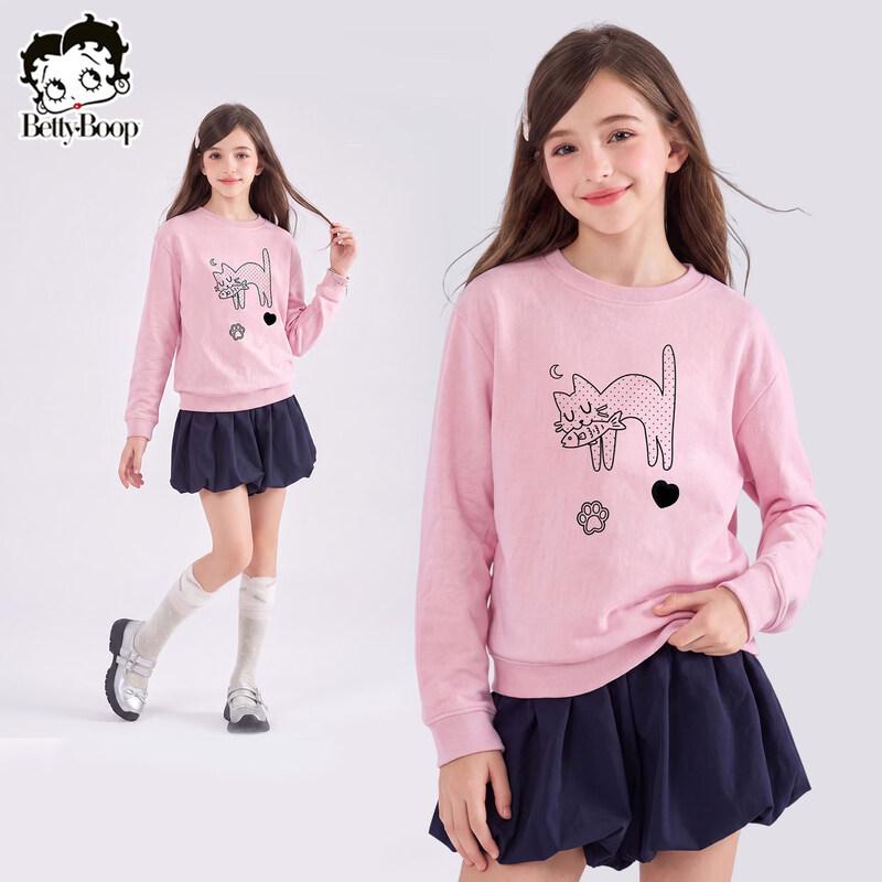 Betta Girls' Loose Crew Neck Long Sleeve Sweatshirt